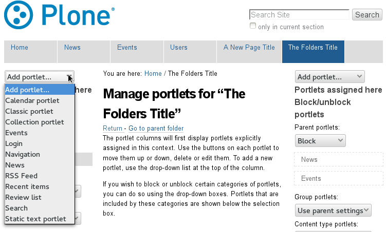 Add New Portlet