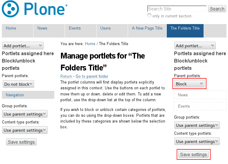 Block Right Side Portlets